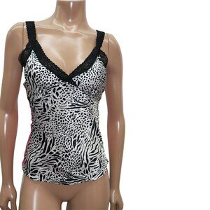 Y2K Dex Zebra Print Lace Trim Camisole Pink Panels S